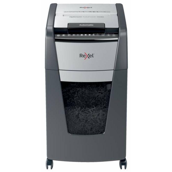 Rexel Optimum Autofeed 300M Destructora Automatica de Microcorte - Alimentacion Automatica de Hasta 300 Hojas - Micro Corte P-5 - Negro