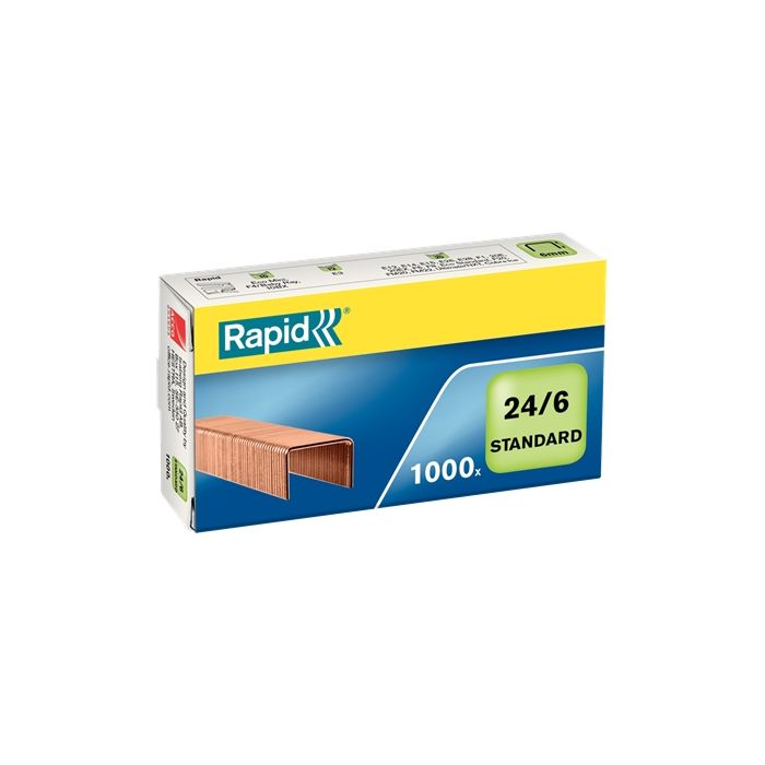 Rapid Confort Caja de 1000 Grapas 24/6 - Hasta 20 Hojas - Alambre Flexible Cobreado - Patilla de 6mm
