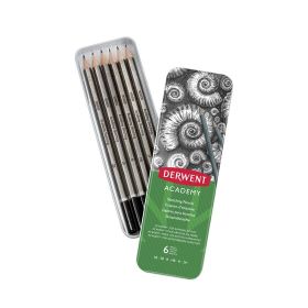 Derwent Academy Sketching Lata de 6 Lapices de Grafito Hexagonales de Durezas Surtidas - Especial para Bocetos - Cuerpos de Madera Natural - Faciles de Afilar - Resistentes a la Rotura