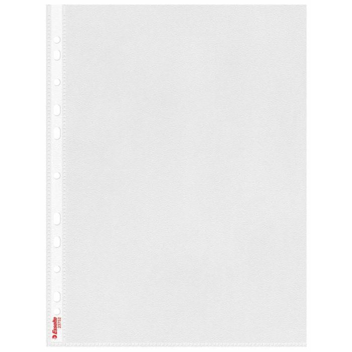 Esselte Funda Portadocumentos Calidad Basica - Lamina de PP 0,07mm - Acabado Piel de Naranja - A4 - Caja de 100 - Abertura Superior - Copysafe Transparente - 11 Taladros - PP Reciclable - Grabado en Relieve - Color Transparente