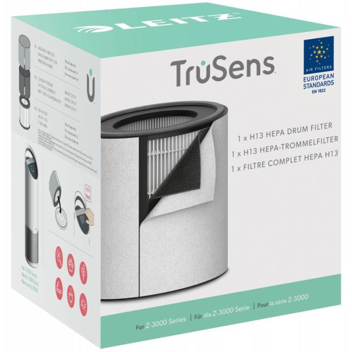 Leitz Trusens Z-3000/Z-3500 Filtro Hepa 3 en 1 H13 de Repuesto - Captura 99,95% de Particulas Ultrafinas - Lavable - Cambio Indicador - Compatible con Purificador de Aire Grande - Color Negro