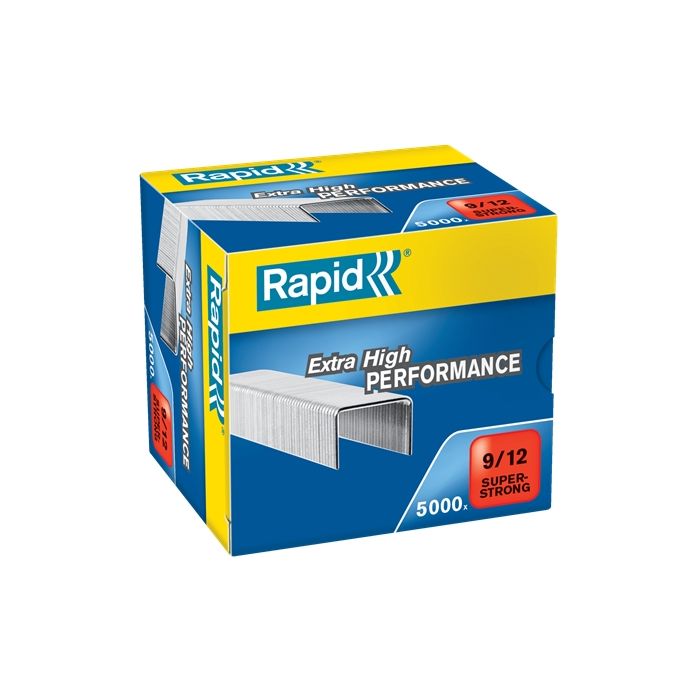 Rapid Super Strong Caja de 5000 Grapas 9/12 - De 60 a 90 Hojas - Alambre Galvanizado Superreforzado - Patilla de 12mm
