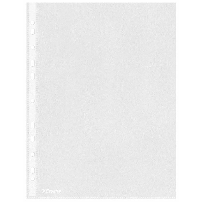 Esselte Eco Funda Portadocumentos - Lamina de PP Transparente de 0,05mm - Acabado Piel de Naranja - A4 - Caja de 100 - 11 Taladros - Reciclable - Grabado en Relieve - Color Transparente