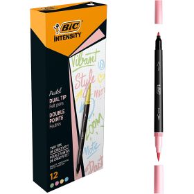 Bic Intensity Dual Tip Pastel Rotulador Doble Punta - Punta de Pincel + Punta Fina - Tinta con Base de Agua - Colores Pastel Surtidos