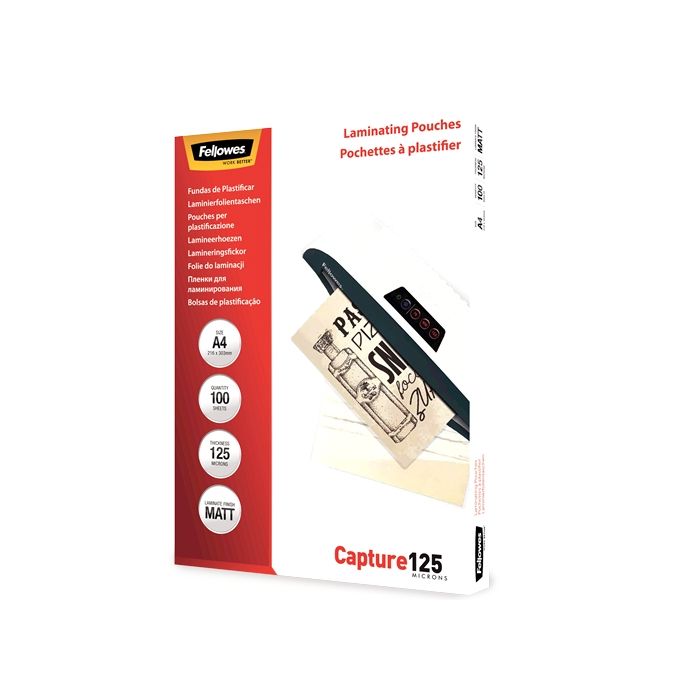 Fellowes Pack de 100 Fundas para Plastificar Mate A4 - 125 Micras - Transparente