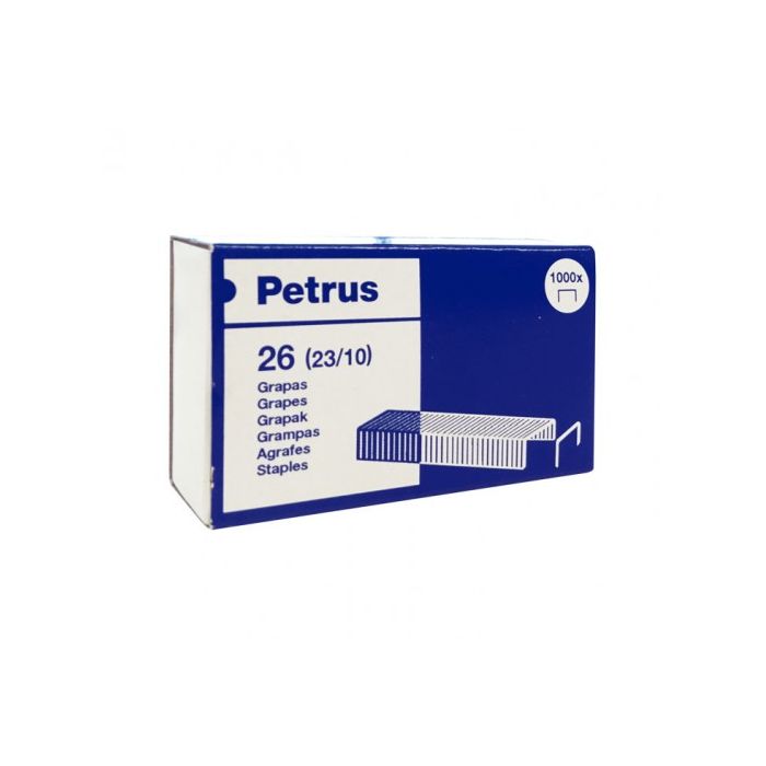 Petrus Caja de 1000 Grapas 23/10 Cobreadas - Hasta 70 Hojas - Patilla de 10mm