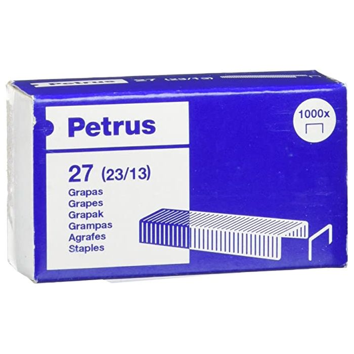 Petrus Caja de 1000 Grapas 23/13 Cobreadas - Hasta 100 Hojas - Patilla de 13mm