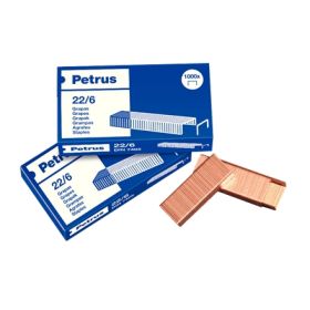 Petrus Pack de 4 Cajas de 1000 Grapas 22/6 Cobreadas - Hasta 30 Hojas - Patilla de 6mm