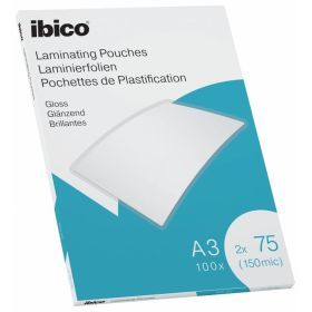 Ibico Gloss A3 150 Micras Carteras de Plastificar - Acabado Cristalino de Alto Brillo - Tamaño A3 - Caja de 100 - Color Transparente
