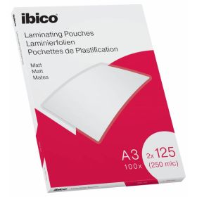 Ibico Mate A3 250 Micras Carteras de Plastificar - Superficie Mate - Plastifica Papel, Fotos, Tarjetas de Visita - Transparente