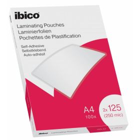 Ibico Autoadhesivas A4 250 Micras Carteras de Plastificar - Acabado Cristalino de Alto Brillo - Plastifica Papel, Fotos, Tarjetas de Visita - Color Transparente