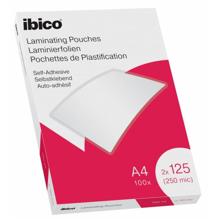Ibico Autoadhesivas A4 250 Micras Carteras de Plastificar - Acabado Cristalino de Alto Brillo - Plastifica Papel, Fotos, Tarjetas de Visita - Color Transparente