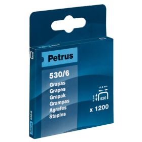 Petrus Caja de 1200 Grapas 530/6 Cobreadas para Clavadora - Patilla de 6mm