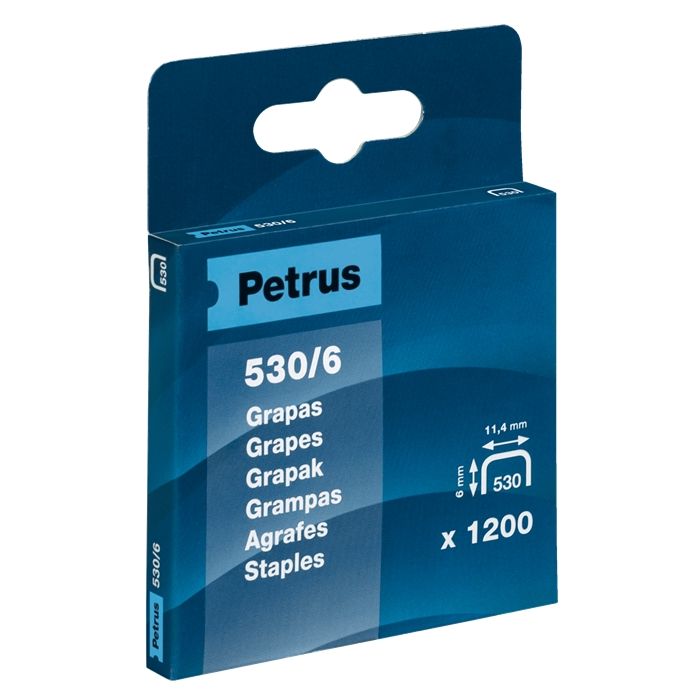 Petrus Caja de 1200 Grapas 530/6 Cobreadas para Clavadora - Patilla de 6mm