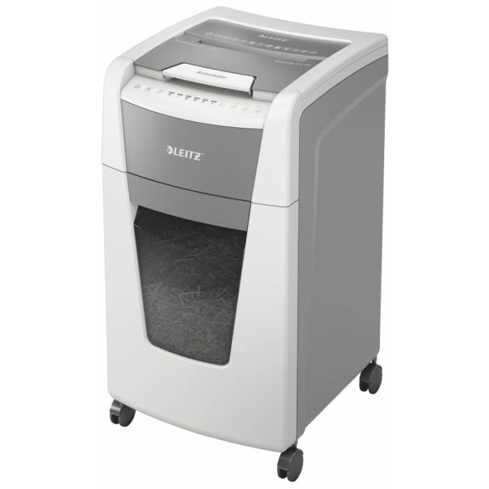 Leitz IQ 300 Autofeed P5 Destructora Automatica Oficina - Tritura 300 Hojas - Silenciosa Limpia Segura - Micro Corte Din P5 - Blanco