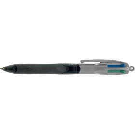 Bic 4 Colours Grip Pro Boligrafo de Bola Retractil con Grip - Punta Media de 1mm - Trazo de 0.4mm - Tinta con Base de Aceite - Cuerpo Gris/Negro Transparente - 4 Colores