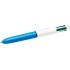 Bic 4 Colours Mini Boligrafo de Bola Retractil - Punta Media de 1mm - Trazo de 0.4mm - Tinta con Base de Aceite - Cuerpo Blanco/Azul - 4 Colores