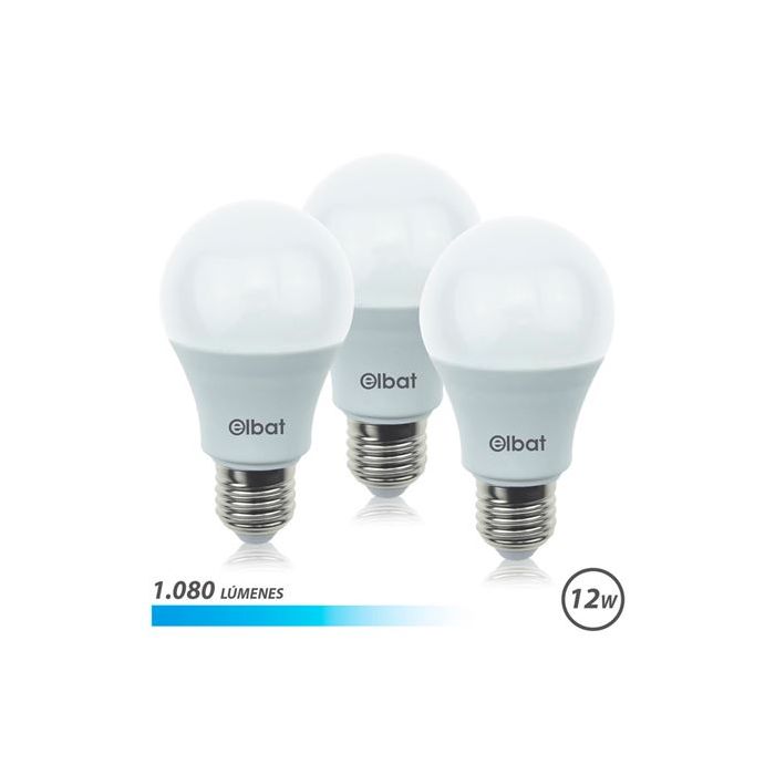 Elbat Pack de 3 Bombilla LED A60 de 12W - 1080LM - Base E27 - Luz Fria
