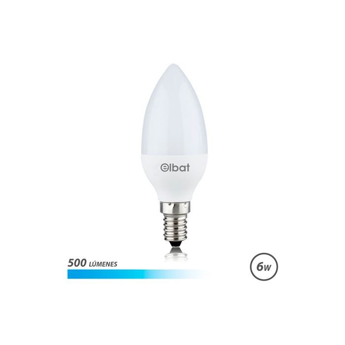 Elbat Bombilla LED C37 6W 500LM E14 Luz Fria - Ahorro de Energia - Larga Vida Util - Facil Instalacion - Color Blanco