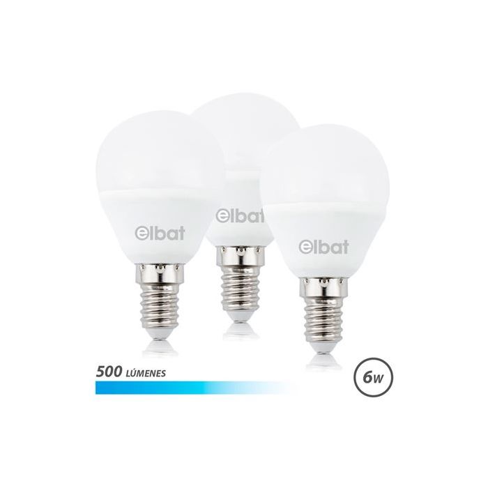 Elbat Pack de 3 Bombillas LED G45 de 6W - 500LM - Base E14 - Luz Fria