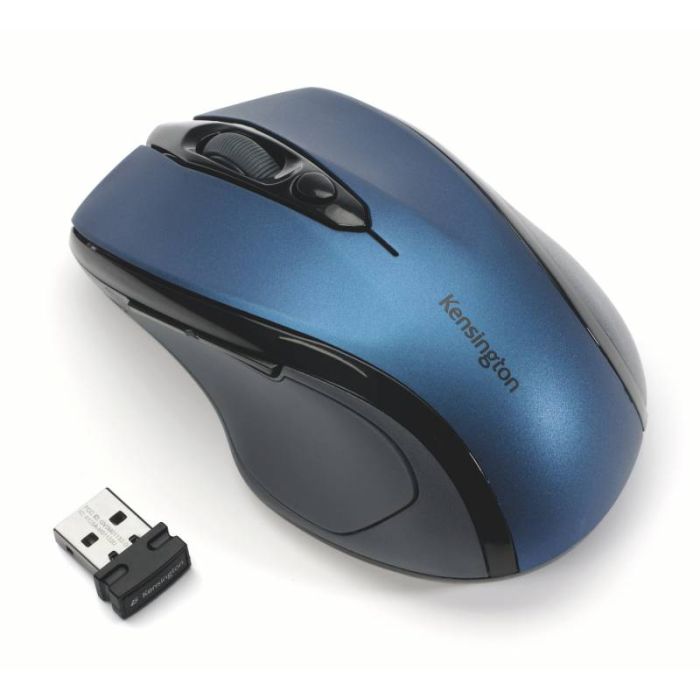 Kensington PRO Fit Raton Optico Inalambrico - Tamaño Medio - Conectividad Inalambrica de 2,4 Ghz - Diseño Ergonomico - Paneles de Goma Blanda - Sensor Optico de Alta Definicion - Color Azul