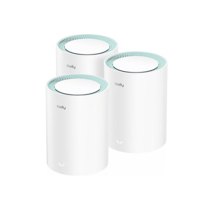 Cudy M1300 Pack de 3 Sistemas WiFi Mesh AC1200 Dual Band - 867Mbps en 5GHz, 300Mbps en 2,4GHz - 1x Puerto LAN 1000/100/10Mbps, 1x Puerto WAN 1000/100/10Mbps - 2 Antenas Internas
