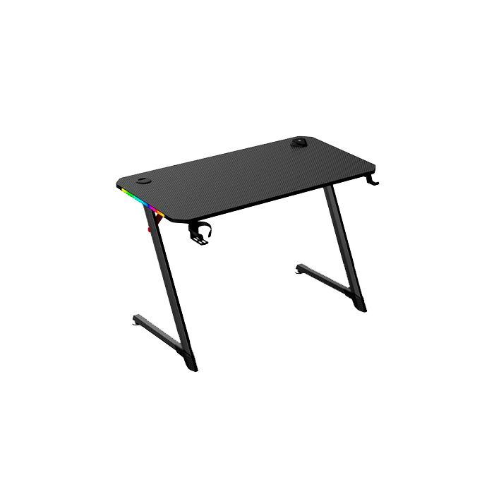 Muvip Mesa Gaming PRO1700 con Laminado de Fibra Carbono - Luz RGB - Portavasos y Gancho para Auriculares