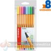 Stabilo Point 88 Pack de 8 Rotuladores de Punta Fina de Fibra - Trazo de 0.4 mm - Tinta con Base de Agua - Colores Surtidos Pastel