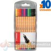 Stabilo Point 88 Pack de 10 Rotuladores de Punta Fina de Fibra - Trazo de 0.4 mm - Tinta con Base de Agua - Colores Surtidos