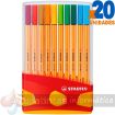 Stabilo Point 88 Pack de 20 Rotuladores de Punta Fina de Fibra - Trazo de 0.4mm. - Tinta con Base de Agua - Apto para Reglas y Plantillas - Colores Surtidos