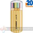 Stabilo Point 88 Zebrui Pack de 20 Rotuladores de Punta Fina de Fibra - Trazo de 0.4 mm - Tinta con Base de Agua - Colores Surtidos
