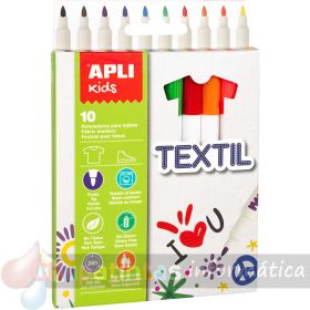 Apli Kids Rotuladores Textil - Pack 10 Unidades - 2.9mm -Colores Surtidos Resistentes Al Lavado-1