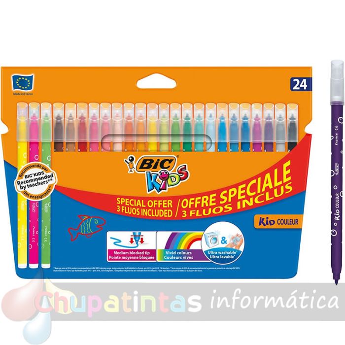 Bic Kids Couleur Pack de 24 Rotuladores - Punta Mediana - Lavable - Colores Surtidos-1