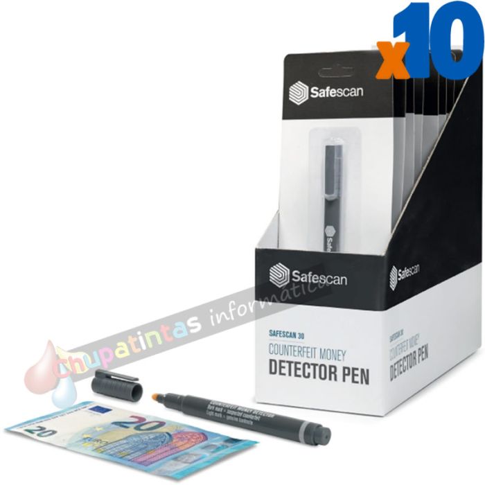 Safescan 30 Expositor de 10 Bolígrafos Detectores de Billetes Falsos - Verificación en 2 Segundos - Tinta con Base de Yodo-1