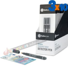 Safescan 30 Expositor de 10 Blísteres con 3 Bolígrafos Detectores de Billetes Falsos - Verificación en 2 Segundos-1