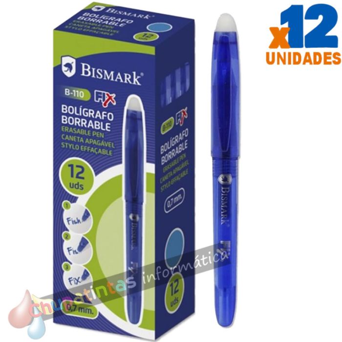 Bismark Fix Bolígrafo Borrable - Punta Fina 0.7mm - Con Capuchón - Color Azul