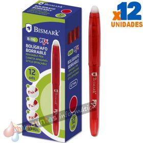 Bismark Fix Bolígrafo Borrable - Punta Fina 0.7mm - Con Capuchón - Color Rojo