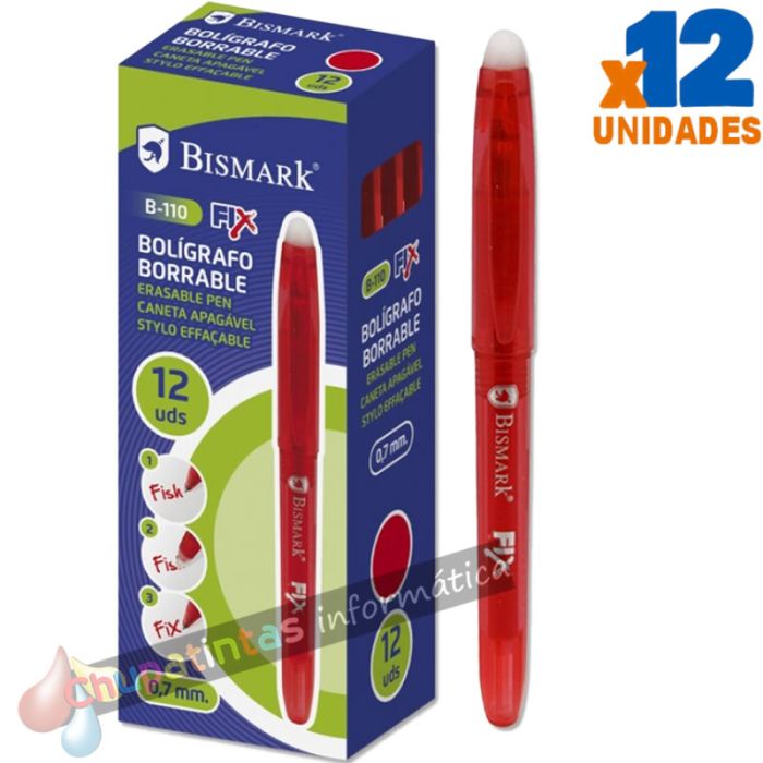 Bismark Fix Bolígrafo Borrable - Punta Fina 0.7mm - Con Capuchón - Color Rojo