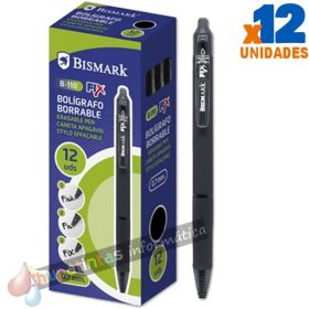 Bismark Fix Bolígrafo Retráctil Borrable - Punta Fina 0.7mm - Con Clip - Color Negro