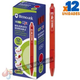 Bismark Fix Bolígrafo Retráctil Borrable - Punta Fina 0.7mm - Con Clip - Color Rojo