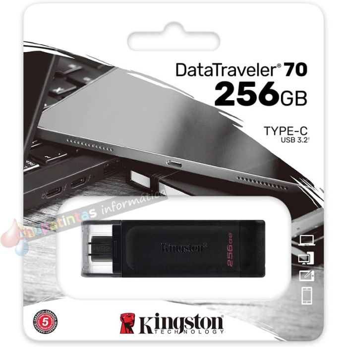 Kingston DataTraveler 70 Memoria USB Tipo C 256GB - USB-C 3.2 Gen 1 - Con Tapa - Color Negro (Pendrive)-4
