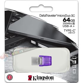 Kingston DataTraveler microDuo 3C Memoria USB-A + USB-C 64GB 3.2 Gen 1 - Velocidad de Lectura 200 MB/s - (Pendrive)-3