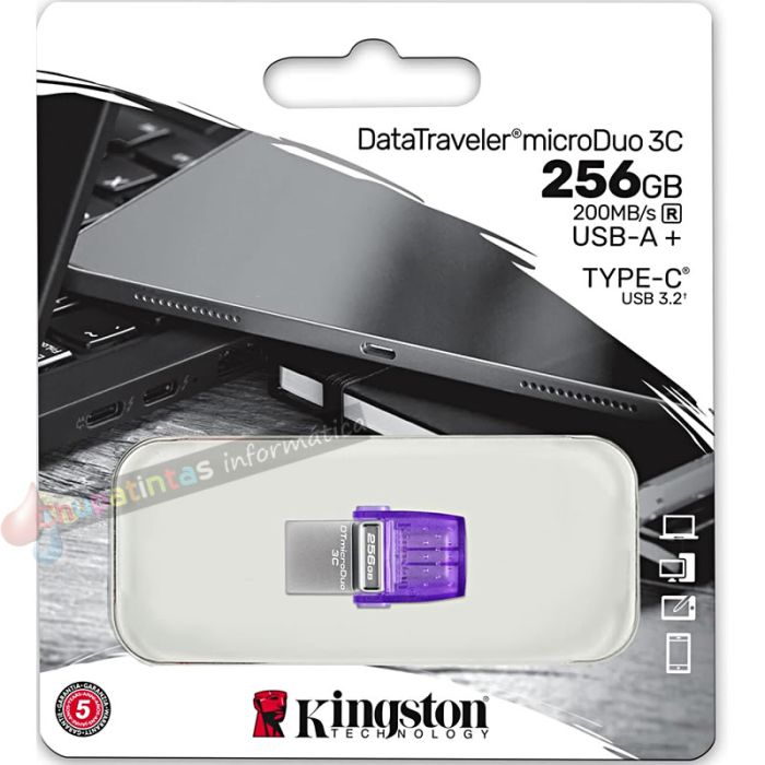 Kingston DataTraveler microDuo 3C Memoria USB-A + USB-C 256GB 3.2 Gen 1 - Velocidad de Lectura 200 MB/s - (Pendrive)-3