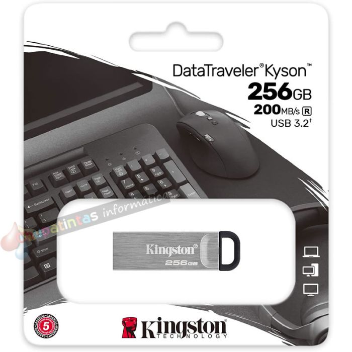 Kingston DataTraveler Kyson Memoria USB 256GB - 3.2 Gen 1 - 200 MB/s en Lectura - Diseño Metálico - Color Plata (Pendrive)-3