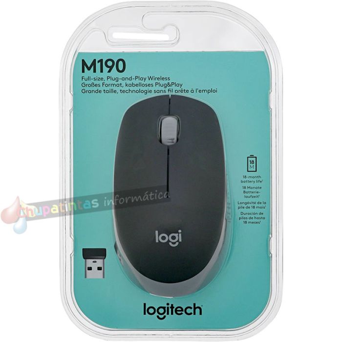 Logitech M190 Full Size Ratón Inalámbrico USB 1000dpi - 3 Botones - Gran Tamaño - Uso Ambidiestro - Color Negro/Gris Oscuro-5
