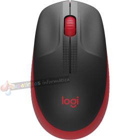 Logitech M190 Full Size Raton Inalambrico USB 1000dpi - 3 Botones - Gran Tamaño - Uso Ambidiestro - Color Negro/Rojo