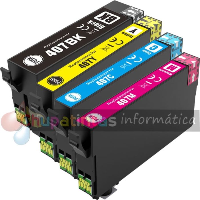 EPSON 407XL Pack Ahorro 4 Cartuchos de Tinta Genéricos
