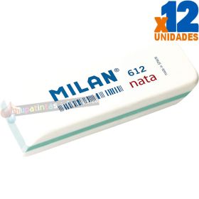 Milan Nata 612 Goma de Borrar Biselada - Plástico - Suave - No Abrasiva - Color Blanco-1