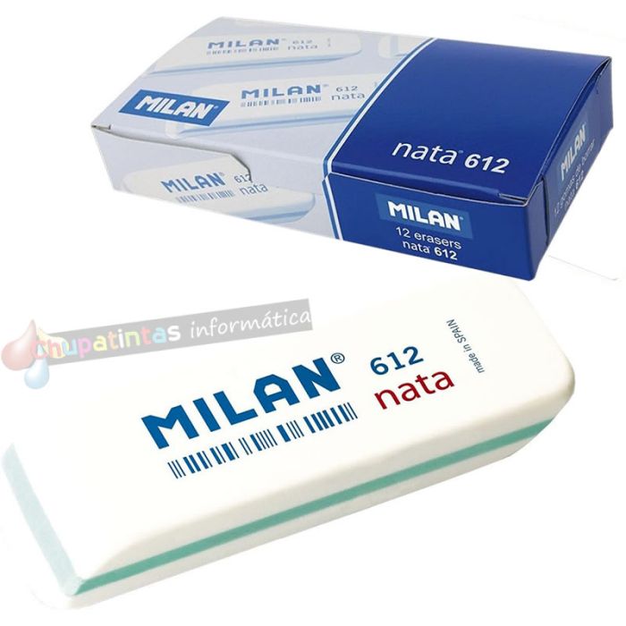 Milan Nata 612 Goma de Borrar Biselada - Plástico - Suave - No Abrasiva - Color Blanco-2