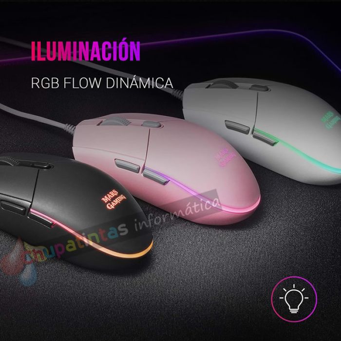 Mars Gaming MMG Ratón Gaming USB 3200dpi - Iluminación RGB Flow - 5 Botones - Uso Diestro - Cable de 1.60m-4